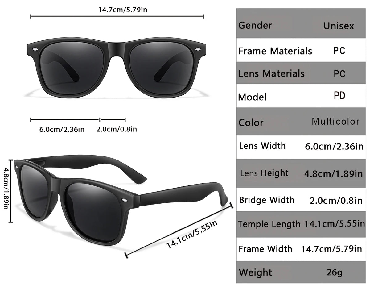 Black retro style sunglasses with PC frame and lens for unisex use