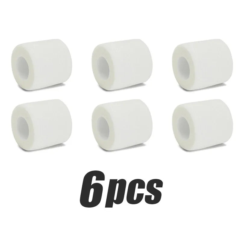 Six rolls of white breathable elastic medical gauze bandages.