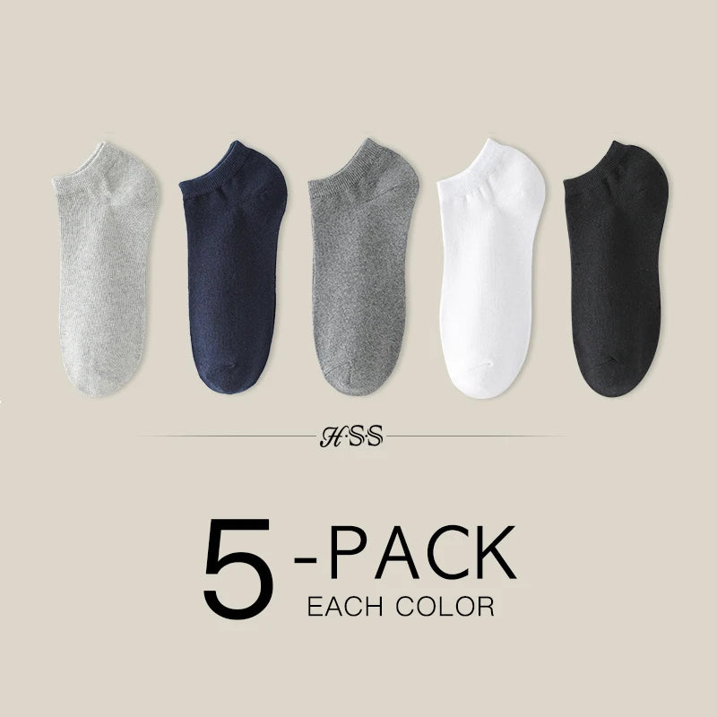 A set of five pairs of HSS women's thin cotton no-show socks in various colors: gray, navy blue, light gray, white, and black