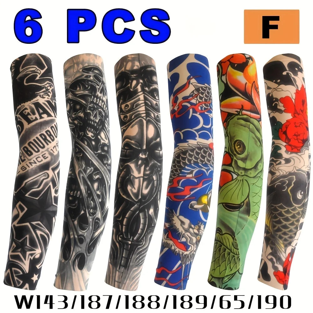 Six packs of black and colorful sun shading tattoo arm sleeves for unisex use