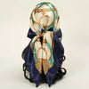 Elegant satin square scarf featuring gold and teal embroidery for hijab or hair