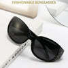 Black fashionable sunglasses with diamond-inlaid detailing shown on a white background.
