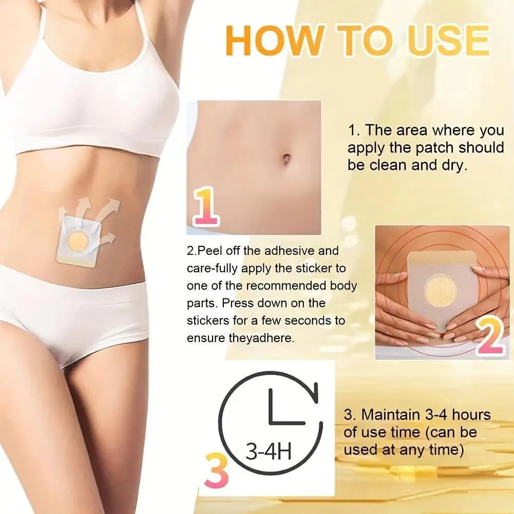 Instructions for using a breathable abdominal comfort patch on the skin.