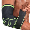Black compression sleeve elbow support worn on a person's forearm.