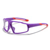 Purple photochromic sports sunglasses with orange accents shown against a white background.