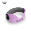 A purple silicone knee support strap worn on the leg.