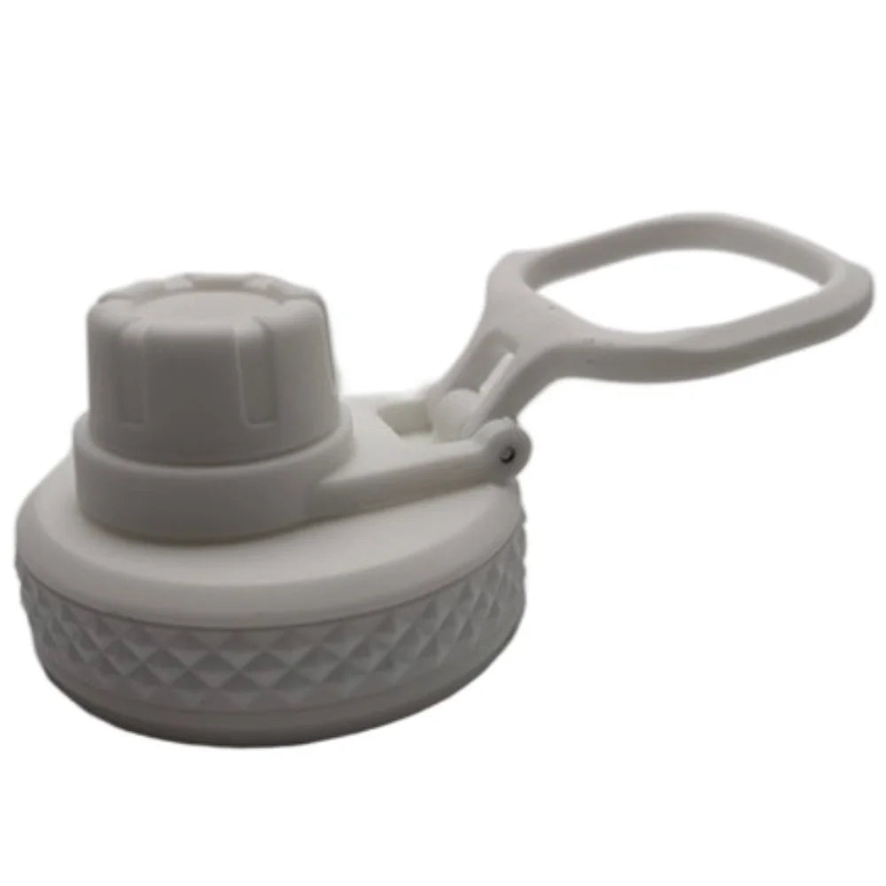 White leakproof silicone lid with a hinged cap and a textured base for bottles