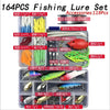 A collection of 164 pieces of fishing lures and accessories including various colors and types of fishing equipment.