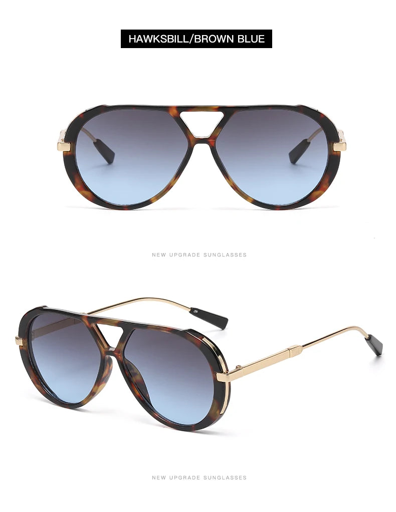 Hawksbill/Brown Blue sunglasses with gold accents shown in a studio shot.
