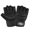 Un paire de gants de sport noirs à demi-doigts pour le vélo et la musculation.