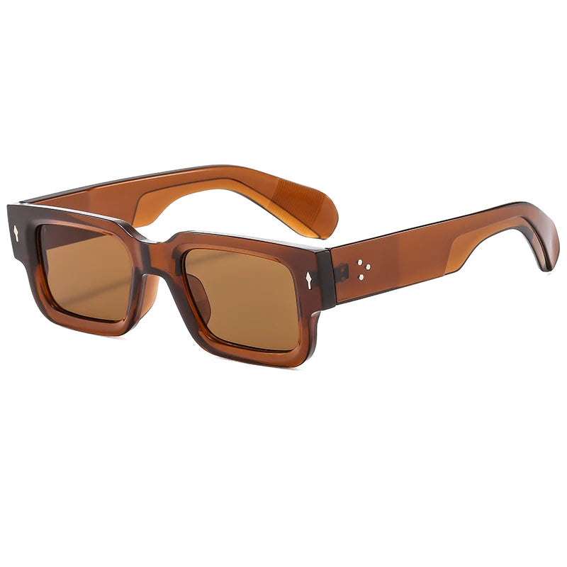 Brown tinted square sunglasses with tortoiseshell frames