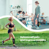 A woman is exercising outdoors while wearing an adjustable calf compression brace for pain relief and improved mobility.
