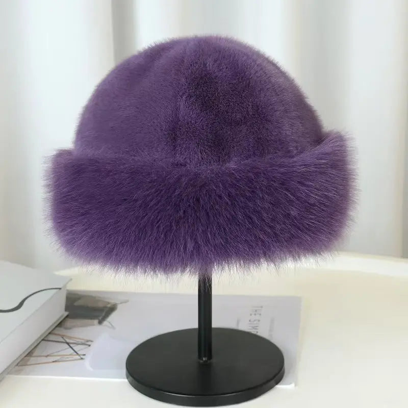 Women's Plush Fur-Trimmed Winter Hat with Ear Protection