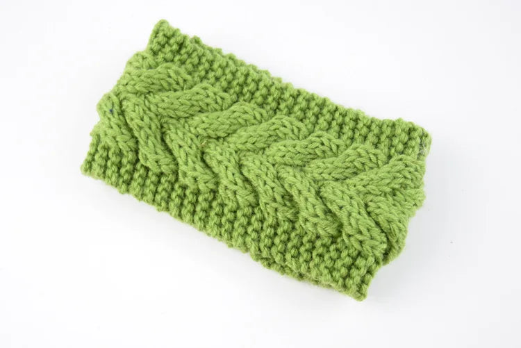 Diadema tejida a mano, texturizada y en forma de hoja verde para el cabello y tocados de invierno.
