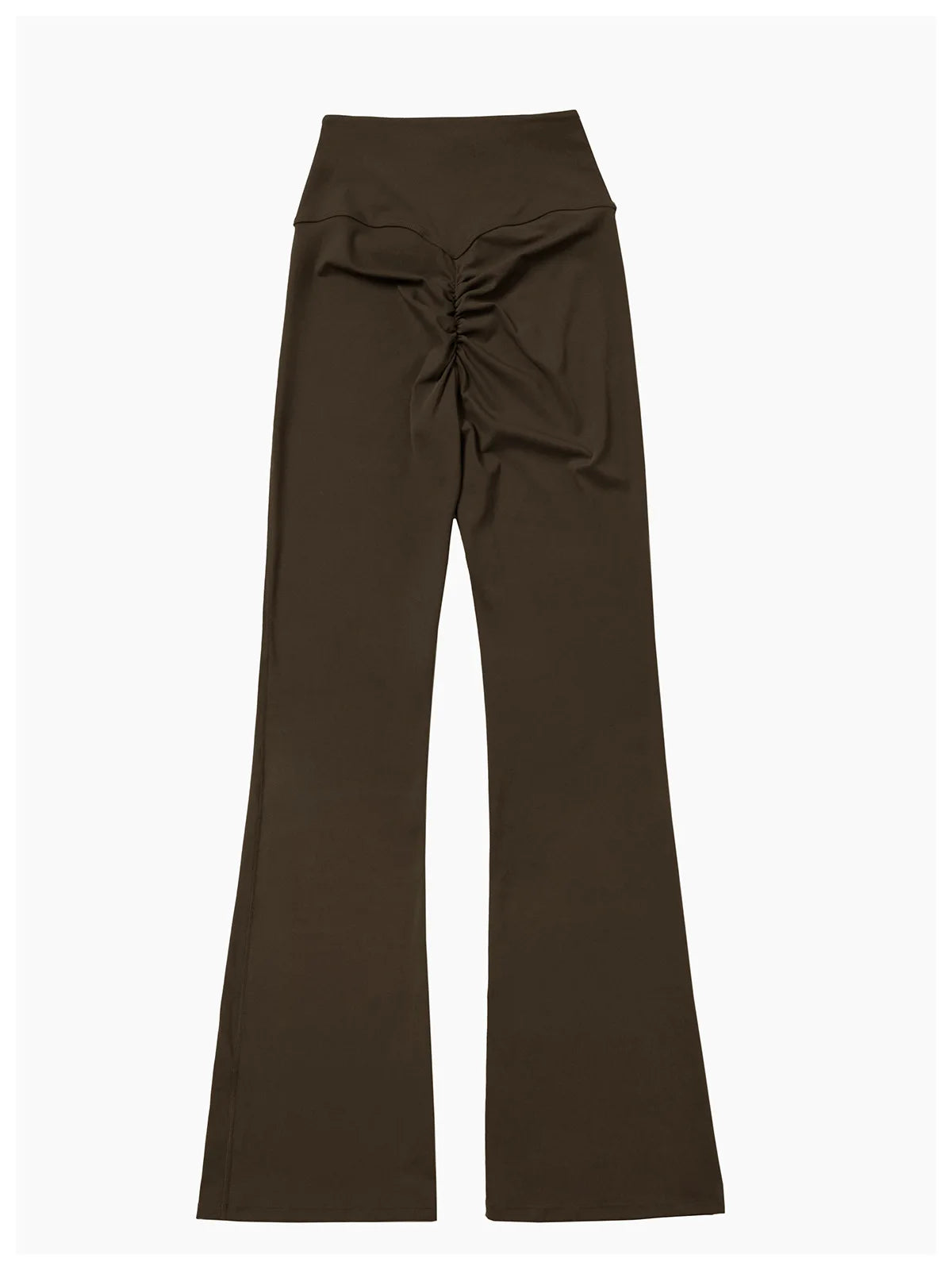 Dark brown women's performance tracksuit pants with a gathered waist.