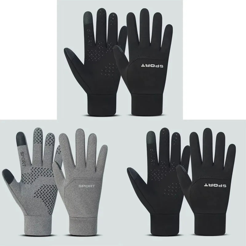 A set of black and gray sports football gloves shown in various angles