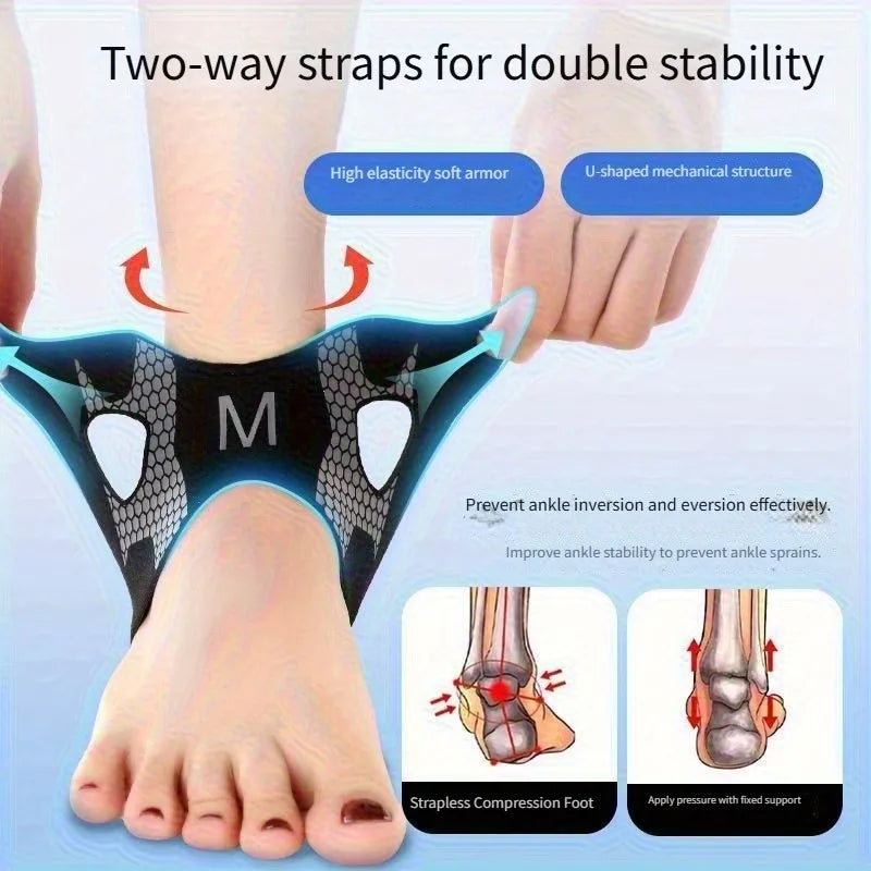 Two-way straps ankle support brace for double stability shown on a foot.