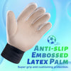 Tan anti-slip embossed latex palm goalie gloves with black wrist protection for super grip and cushioning.