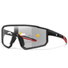 Black photochromic sports sunglasses with red accents shown against a white background