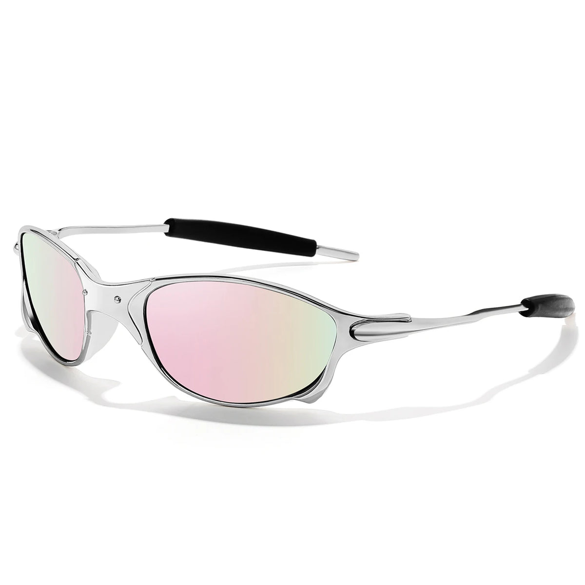 Silver metal frame polarized sunglasses with black temple tips