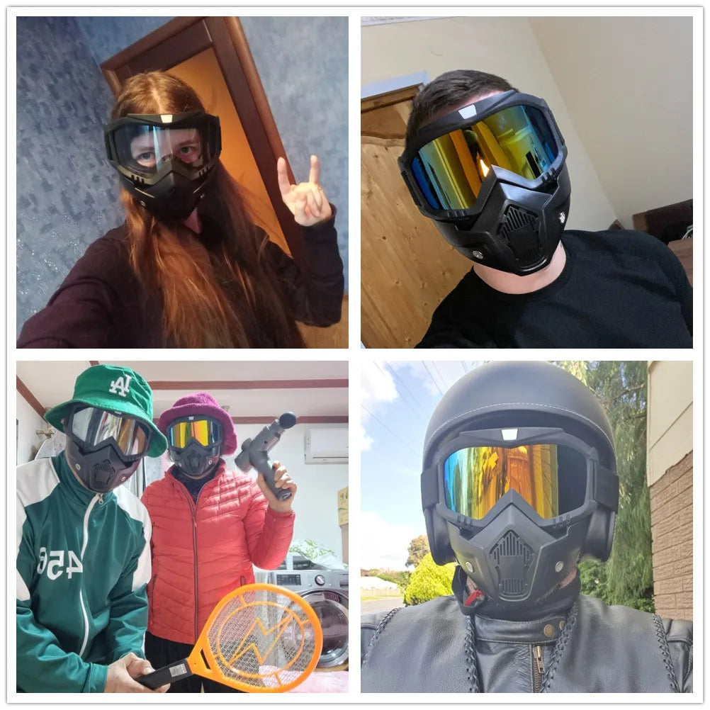 Protective Motorcycle Face Mask with Full-Face Goggles