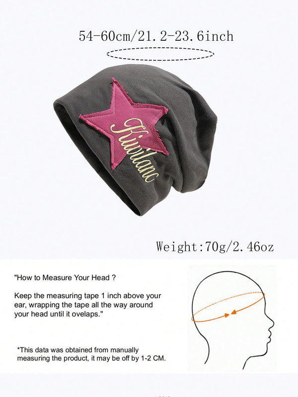 Embroidered Star-Patch Beanie Hat