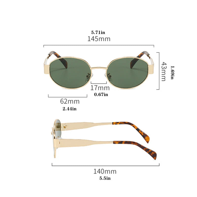 Gold-toned classic oval metal sunglasses with olive green lenses and tortoiseshell arms
