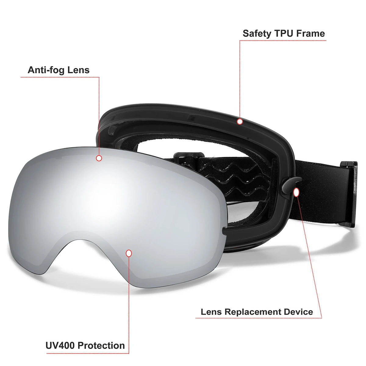 Outdoor Ski Goggles with Protective Case and Anti-Fog Lenses