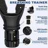 A black breathing trainer featuring a teeth grip, detachable design, ABS handle, and adjustable resistance.