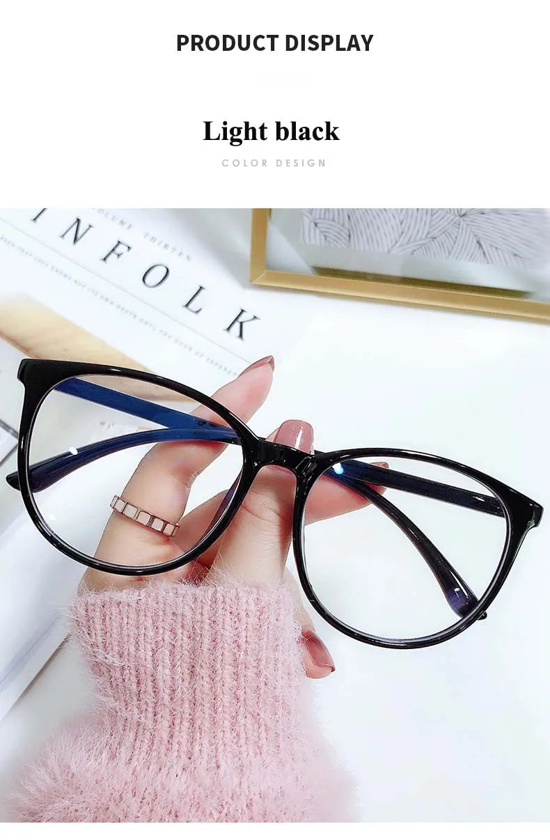 Women's Round Frame Blue Light Blocking Myopia Glasses