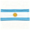 Bandeau à nœud de drapeau multi-national avec des rayures horizontales blanches et bleu clair et un emblème de soleil doré.