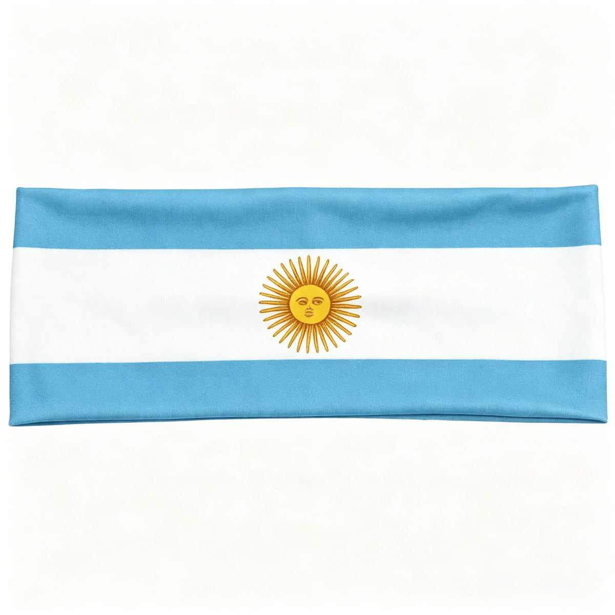 Bandeau à nœud de drapeau multi-national avec des rayures horizontales blanches et bleu clair et un emblème de soleil doré.