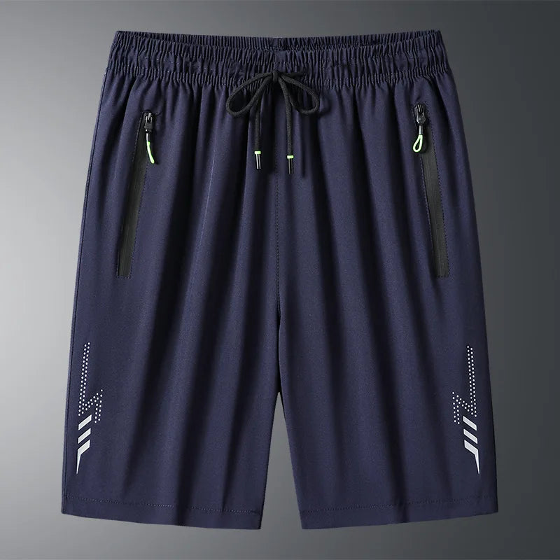 Navy blue men's quick dry jogging shorts with drawstring and side pockets