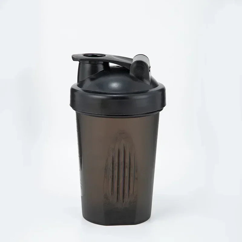 A dark brown leakproof protein shaker bottle with a black cap, shown against a white background.
