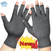 A pair of black compression gloves for the hand and wrist, shown against a white background.