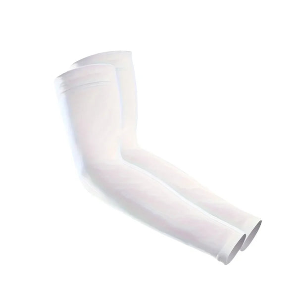 Un ensemble de manches de refroidissement blanches et respirantes, présentées sur un fond blanc.