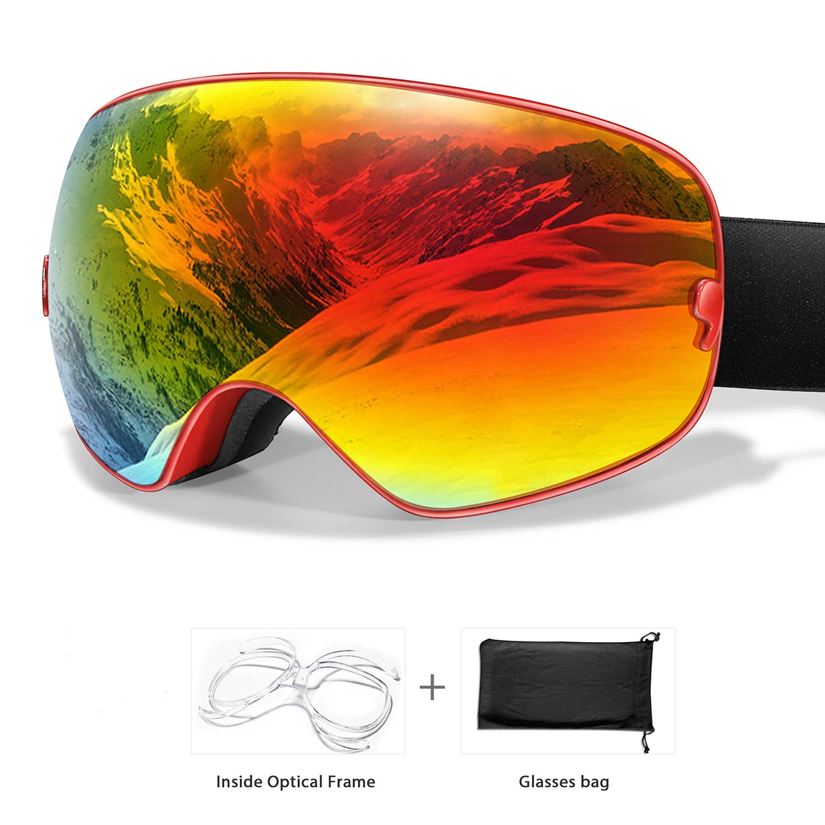 Outdoor Ski Goggles with Protective Case and Anti-Fog Lenses