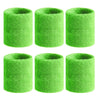 Six green foam wrist guards in a pack for sports and sweat absorption.