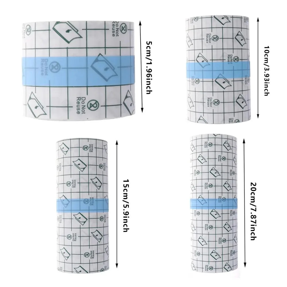 Rolls of waterproof film dressing for tattoo aftercare in various sizes and colors