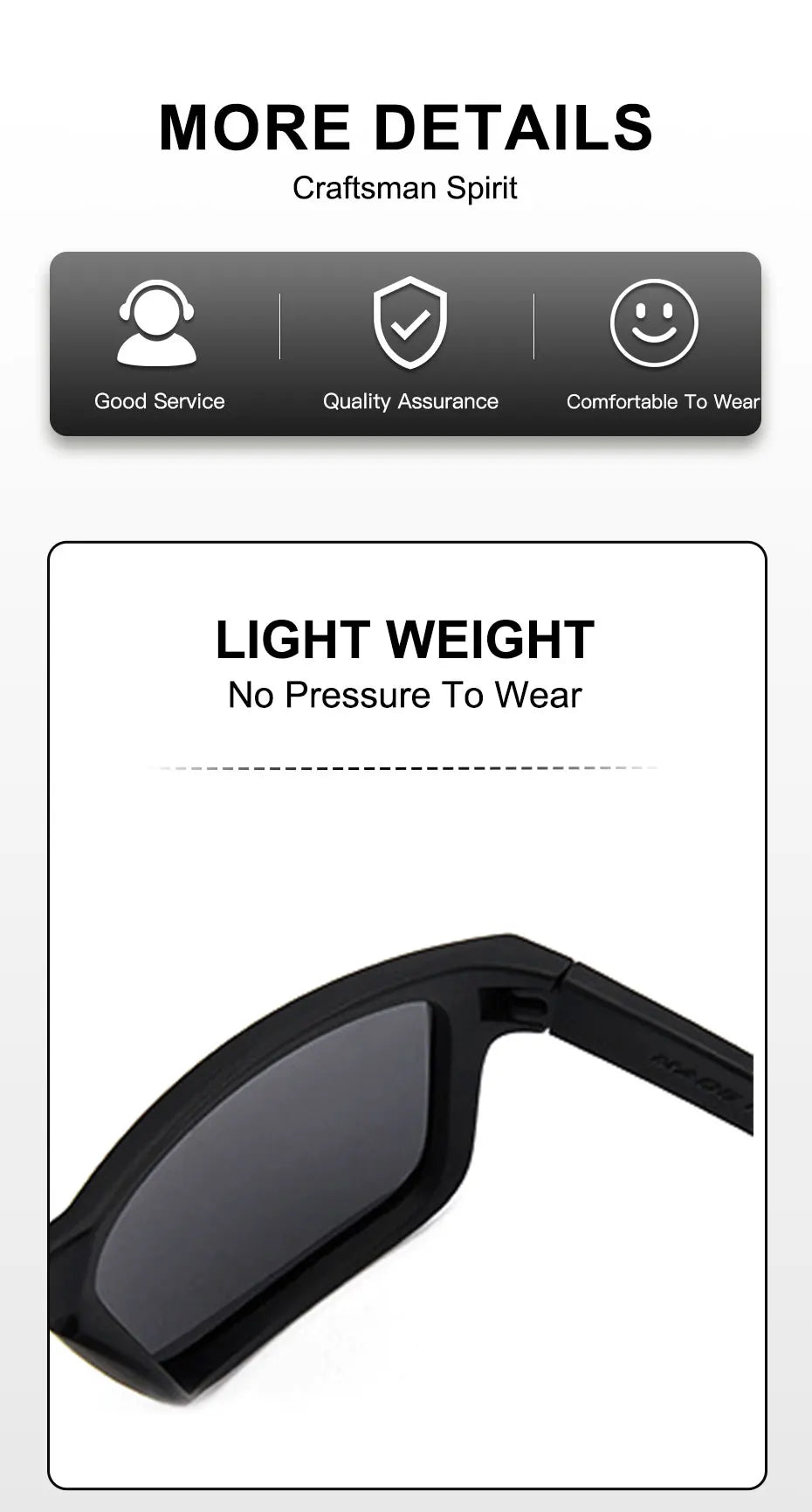A close-up view of black polarized driving sunglasses with a flexible frame and arm.