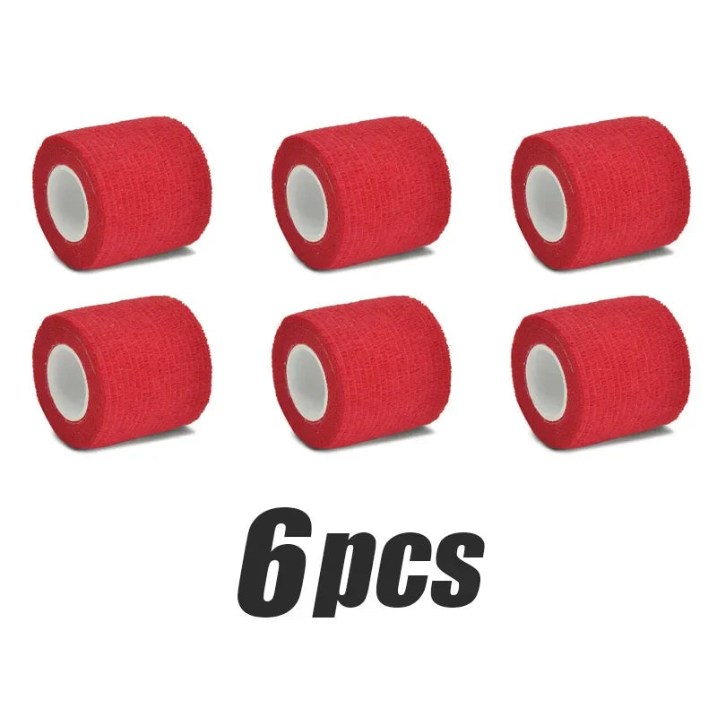 Six rolls of red elastic tattoo grip tape for finger and wrist protection