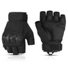 A pair of black tactical fingerless gloves shown from the palm side.