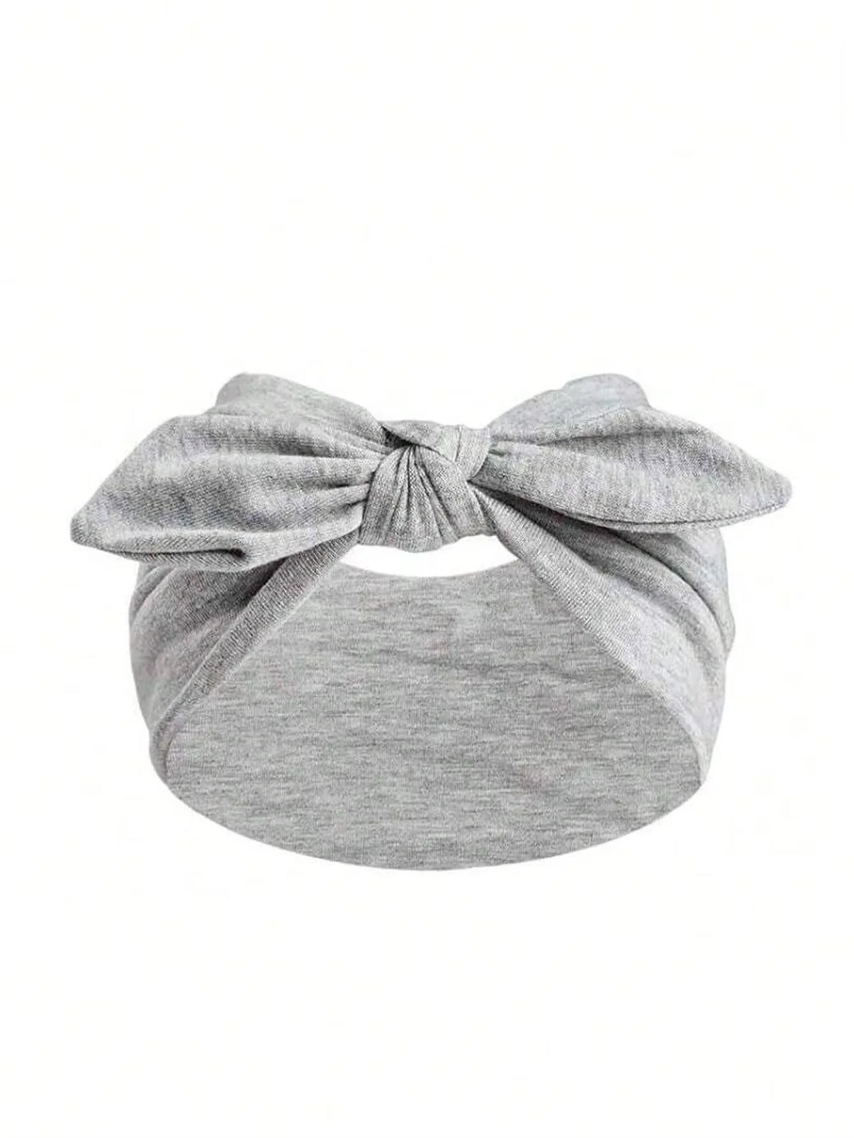 Diadema ancha de estilo bohemio gris elástica atada en un lazo.