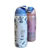 A 32oz stainless steel vacuum insulated water bottle in light blue and pink with a straw cap.