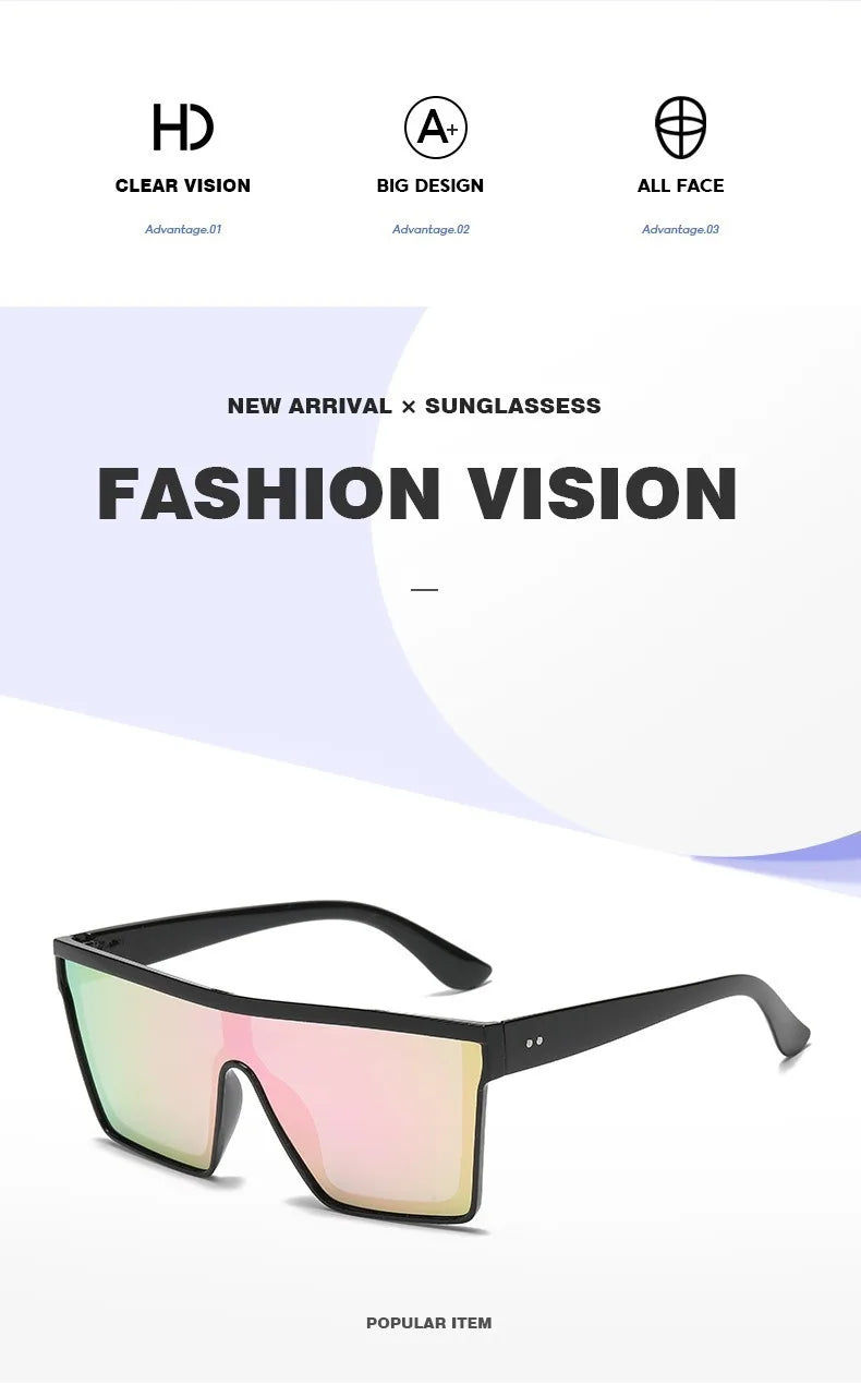 A pair of pink and green gradient retro square sunglasses with black frames shown against a white background.