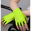 Bright neon yellow half-finger cycling gloves worn on a hand, ready for summer riding.