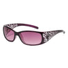 Purple Y2K cat eye rhinestone sunglasses with a floral pattern