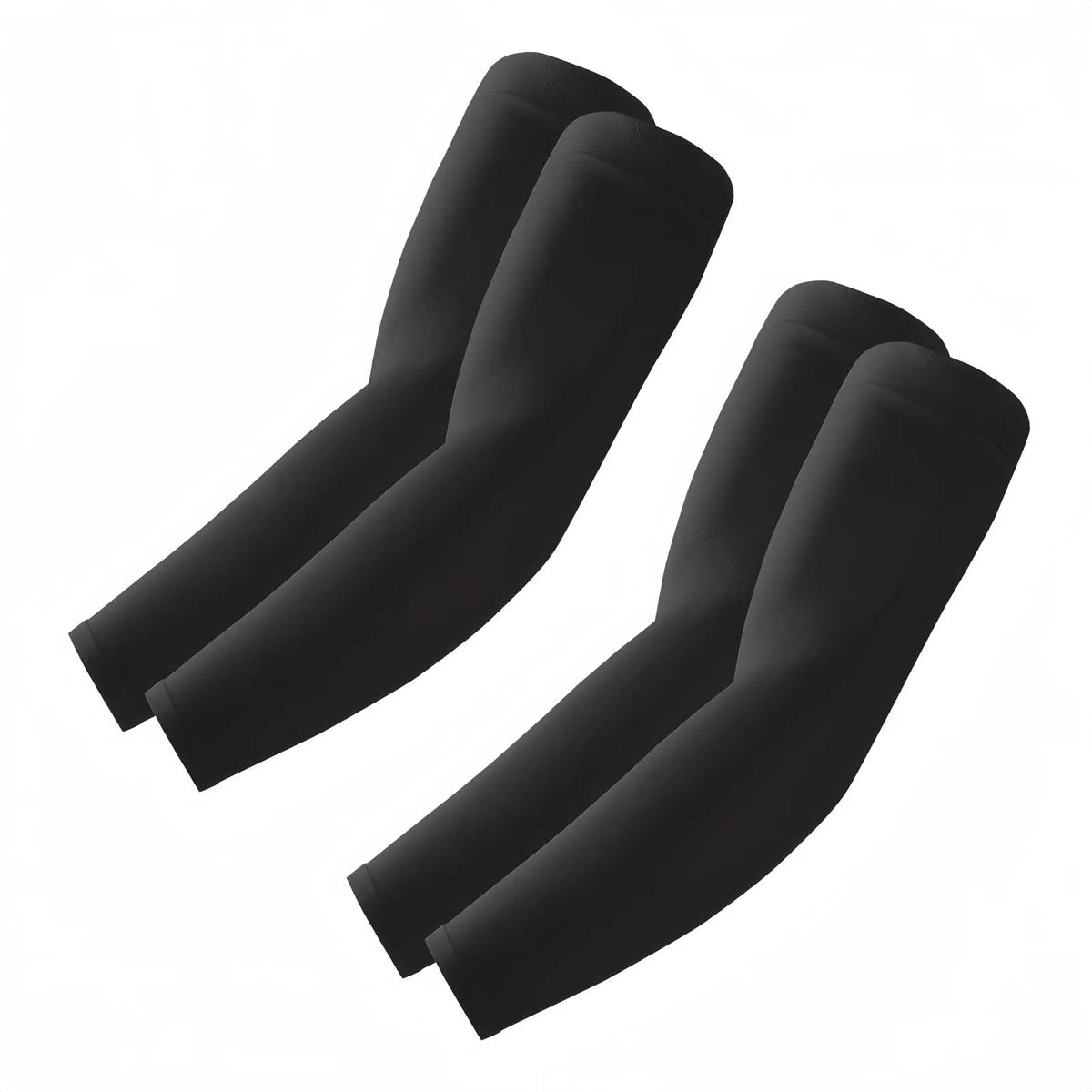 A pair of black unisex UV protection arm sleeves laid out for display.
