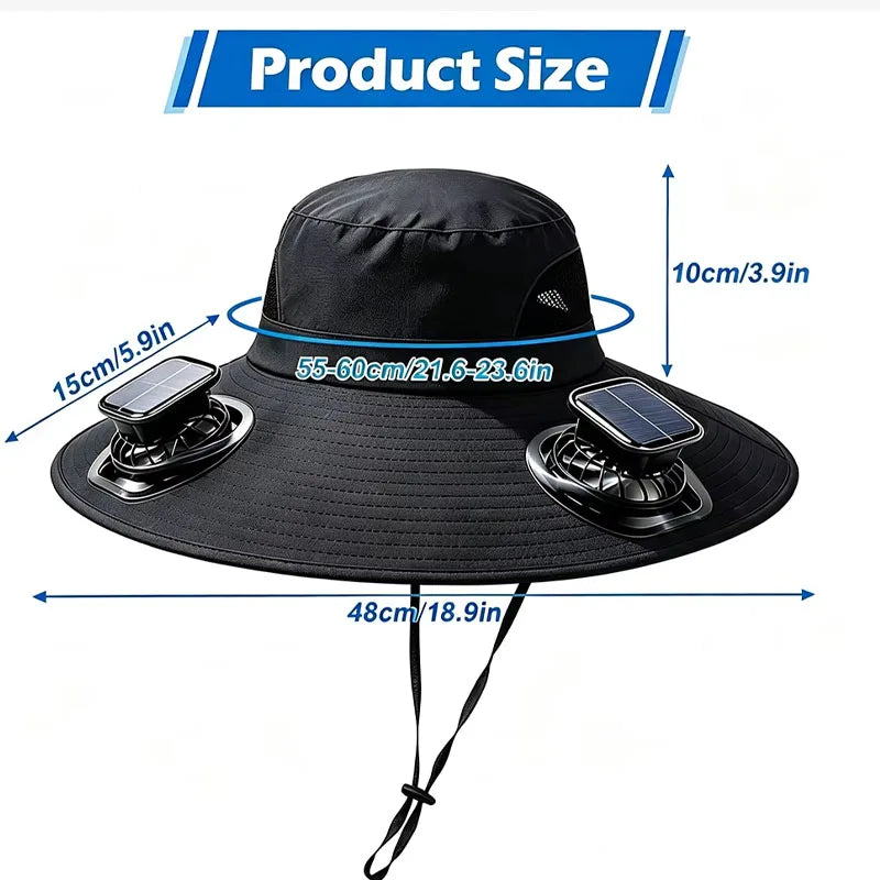 Solar-Powered Cooling Bucket Hat with USB Rechargeable Fan