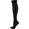 Black medical grade compression socks with small white stars pattern